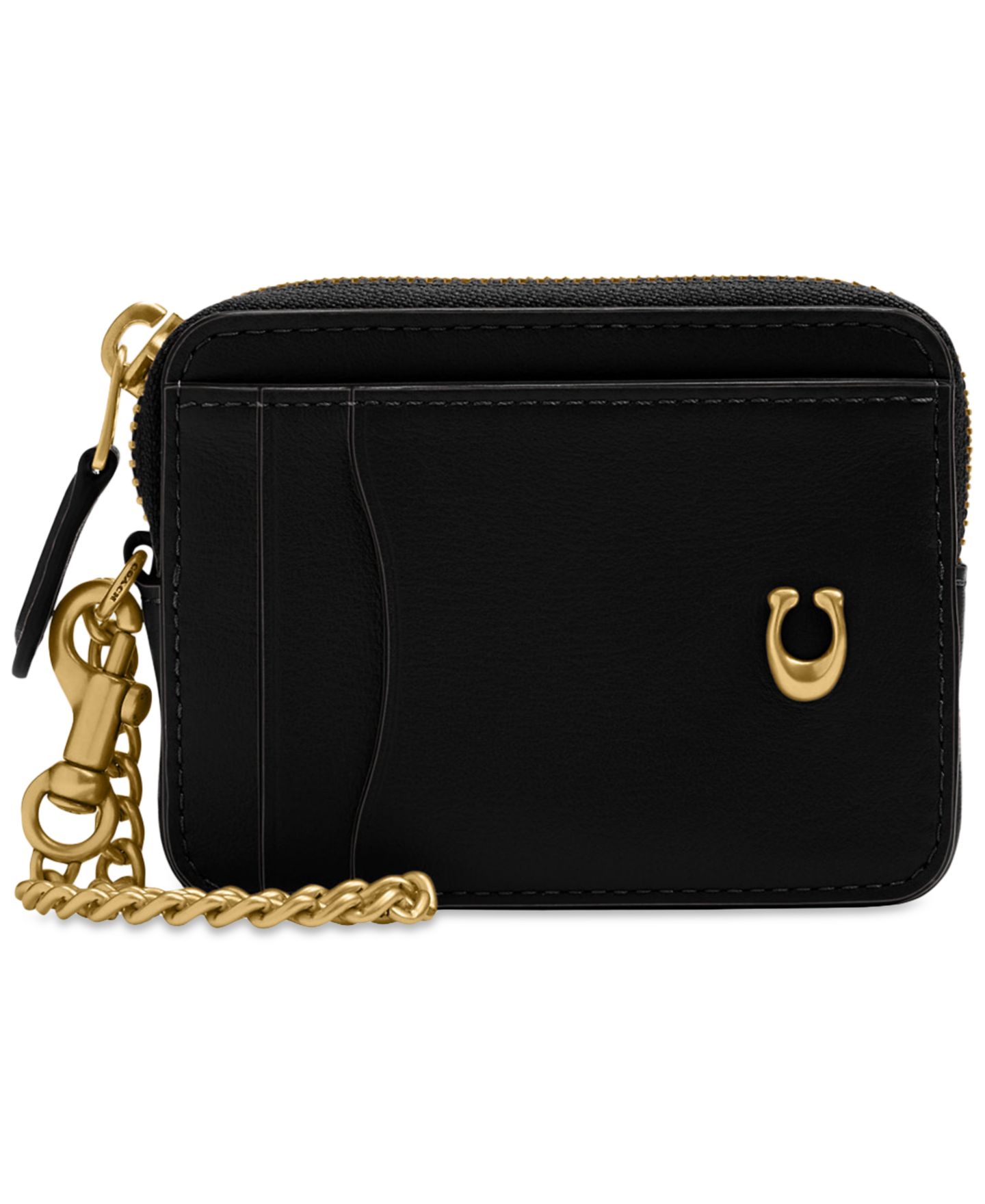 Женский кошелёк Coach Essential Leather Chain Card Case, цвет: Латунный / Чёрный — фото 1
