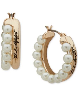 KARL LAGERFELD PARIS - Gold-Tone Small Imitation Pearl Double-Row Hoop Earrings, 0.7"