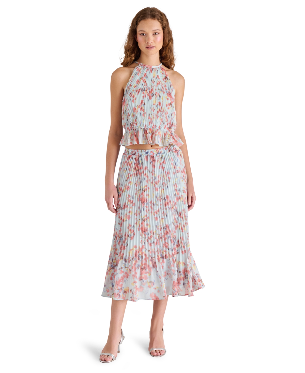 Women's Raina Printed Pleated Midi Skirt - Iris Blue