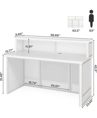 Reception Desk with Counter, 57-Inch Rustic Front Desk Receptionist Table, Boho Welcome Desk Checkout Counter for Office, Retail, Lobby, Beauty Salon