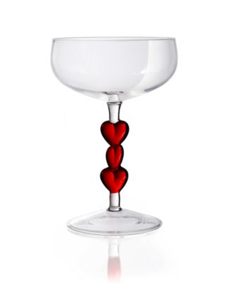 Red Heart Stemmed Coupe Glasses, Set of 2