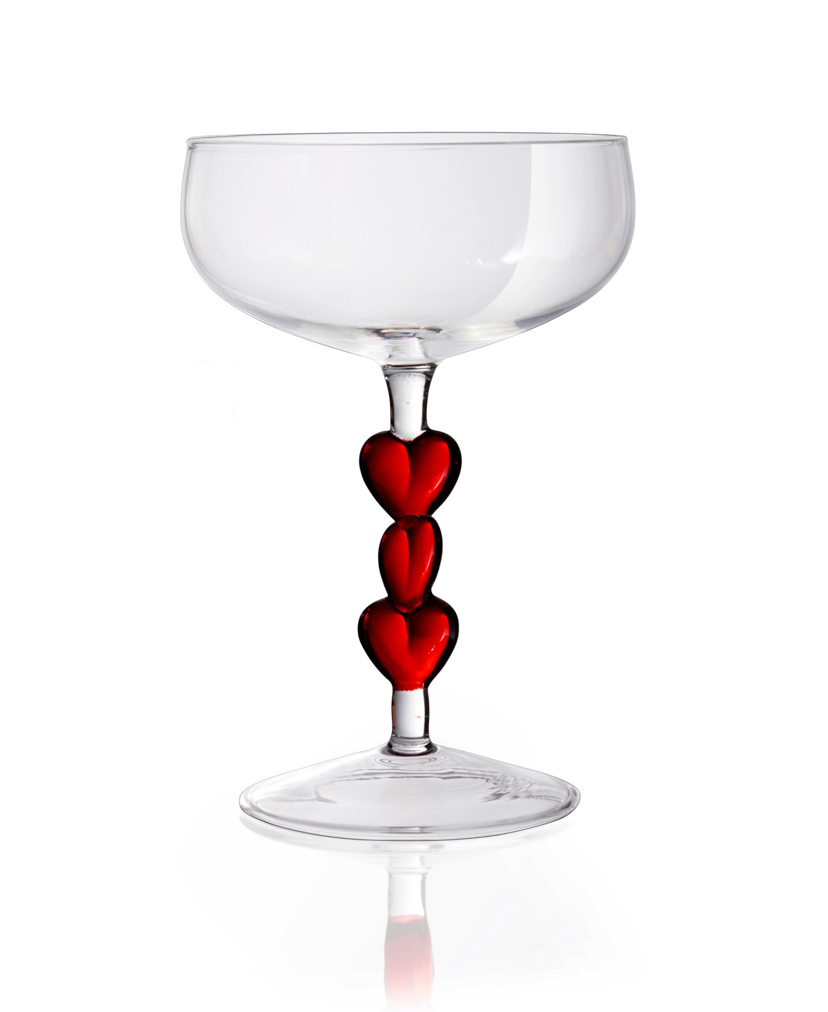 Qualia Glass Red Heart Stemmed Coupe Glasses, Set Of 2 In Clear With Red