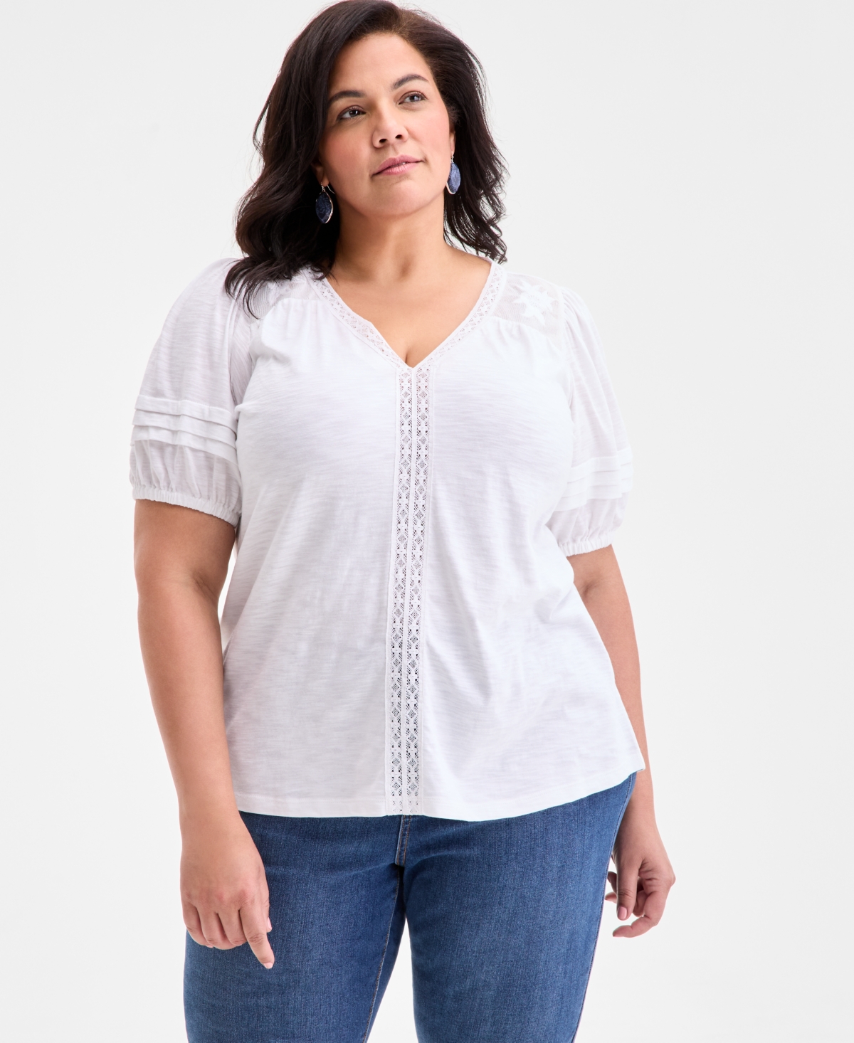 Plus Size V-Neck Short-Sleeve Contrast-Trim Top, Exclusively at Macy's - Abyss Blue