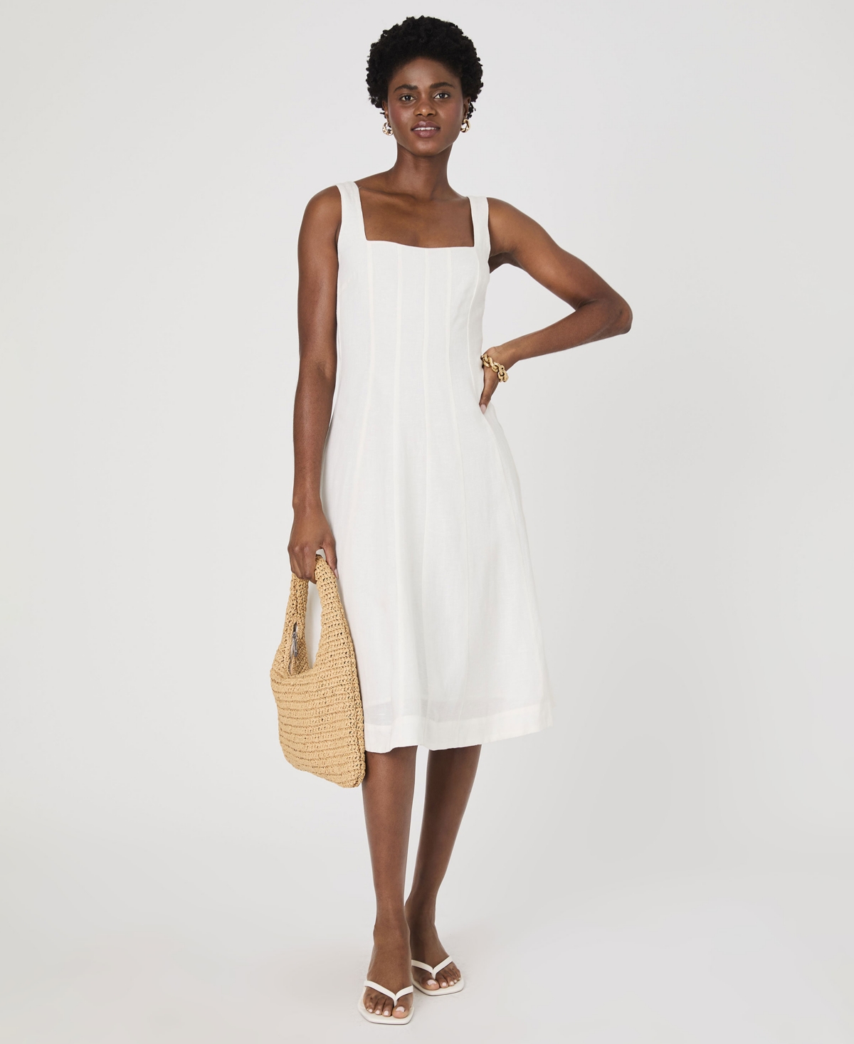 French Connection Birdie Square Neck Midi Dress In Summer White