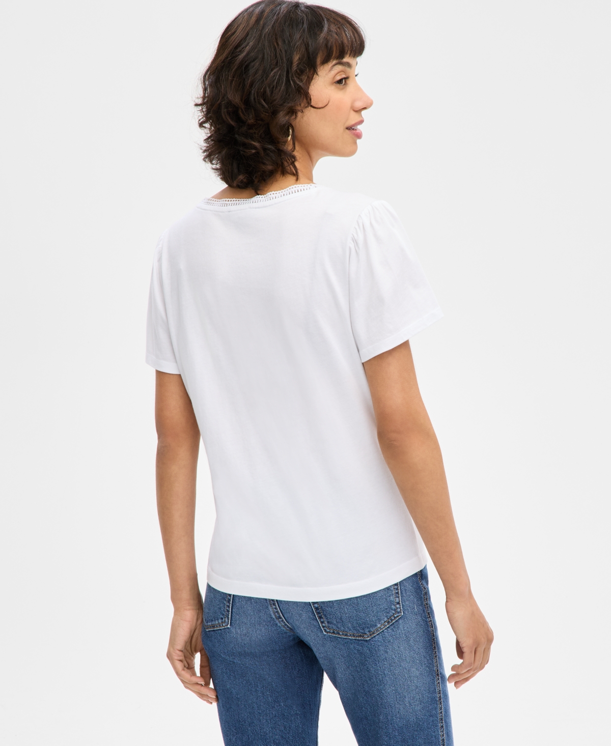Nautica Jeans Women's Lace-trim V-neck T-shirt In Bright White