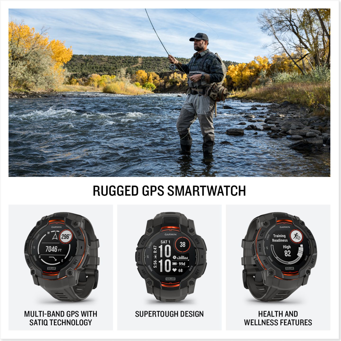 Умные GPS-часы Garmin Instinct 3 Solar, 45 мм, защищённые, Black/Black, цвет: Чёрный / Оранжевый — фото 3