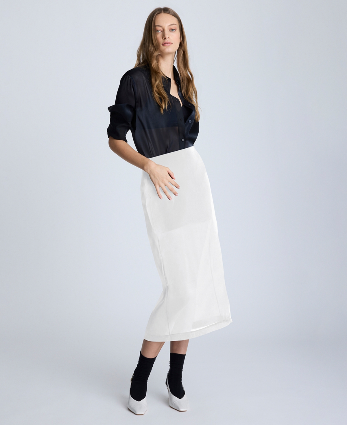 Women's Sheer Pencil Skirt - Pure White