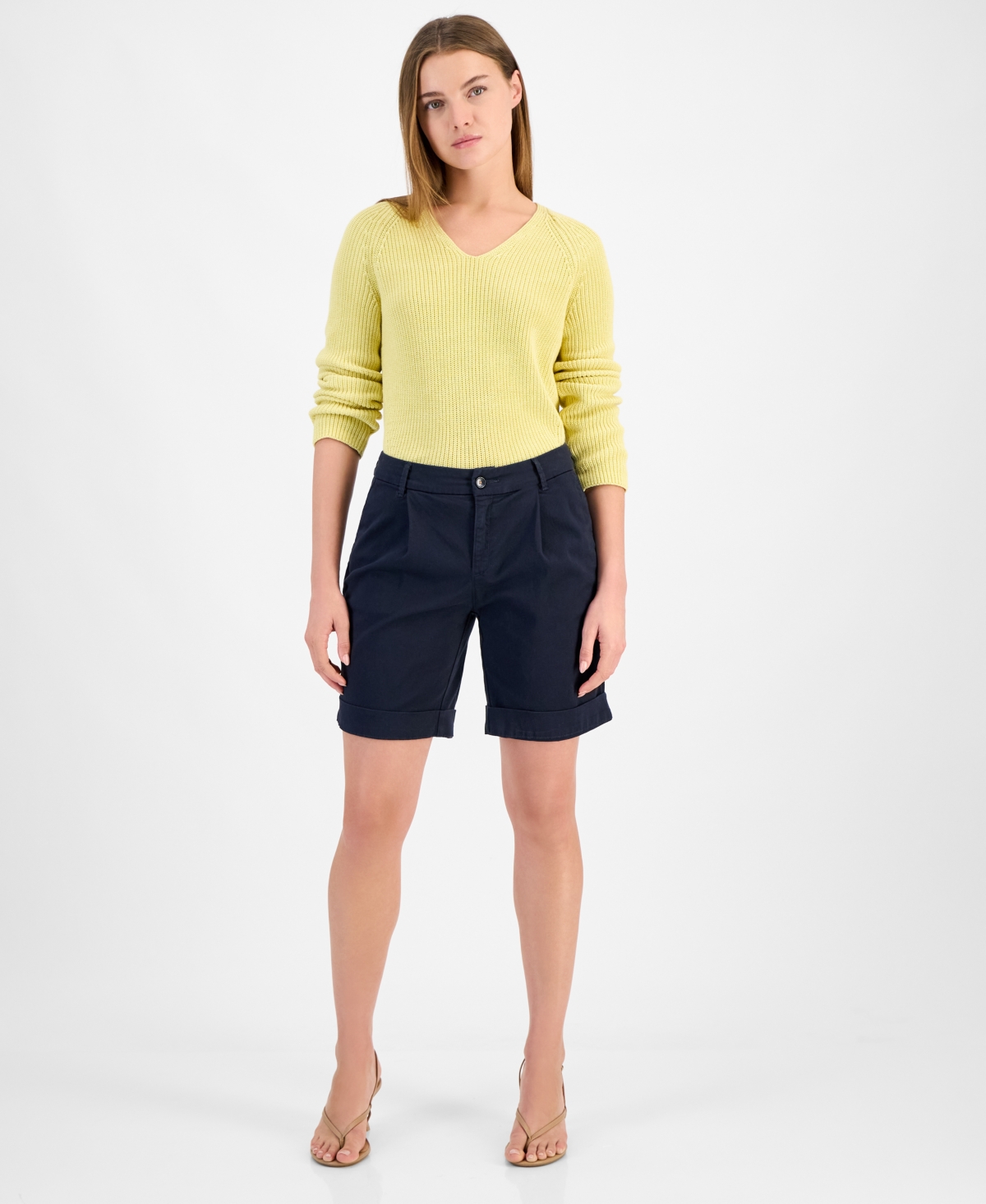 Women's High-Rise Chino Shorts - Navy