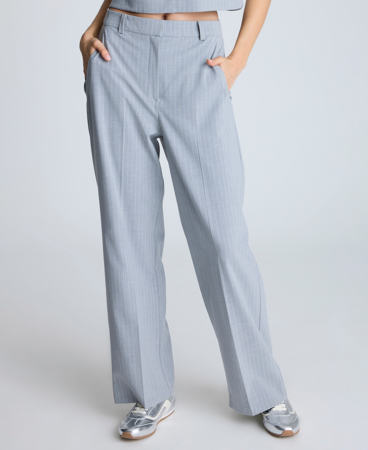 Women's Pinstripe High-Rise Wide-Leg Pants - Grey Dusk/Pure White
