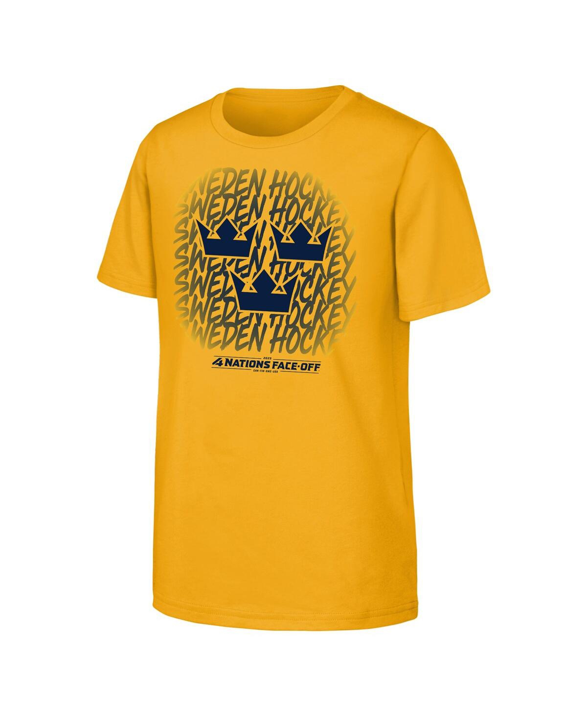 Outerstuff Big Boys And Girls Gold Sweden 2025 4 Nations Face-off Game Time T-shirt In Gold