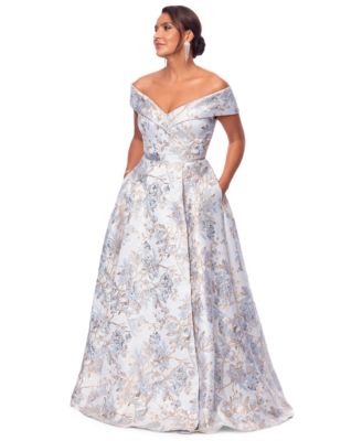 Petite Off-The-Shoulder Metallic Jacquard Gown