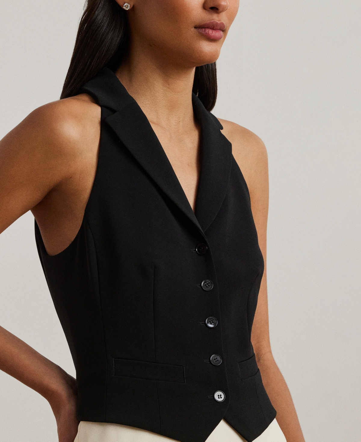 Shop Ralph Lauren Women's Two-tone Crepe Sleeveless Gown In Black
