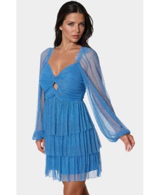 Women's Tiered Twist Front Lurex Mini Dress