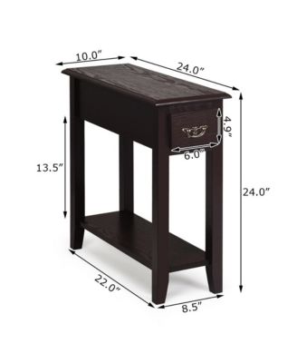 2-Tier Wood Drawer Shelf Narrow Bedside Sofa Side Table