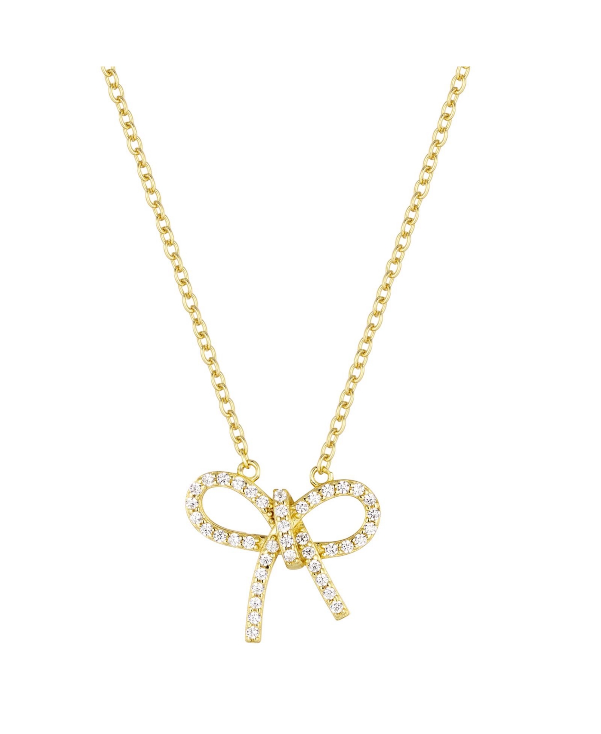 Gold Plated SIlver and Cubic Zirconia Bow Necklace 18 inches adjustable - Gold