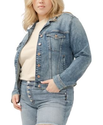 Plus Size Notched Crop Jean Jacket