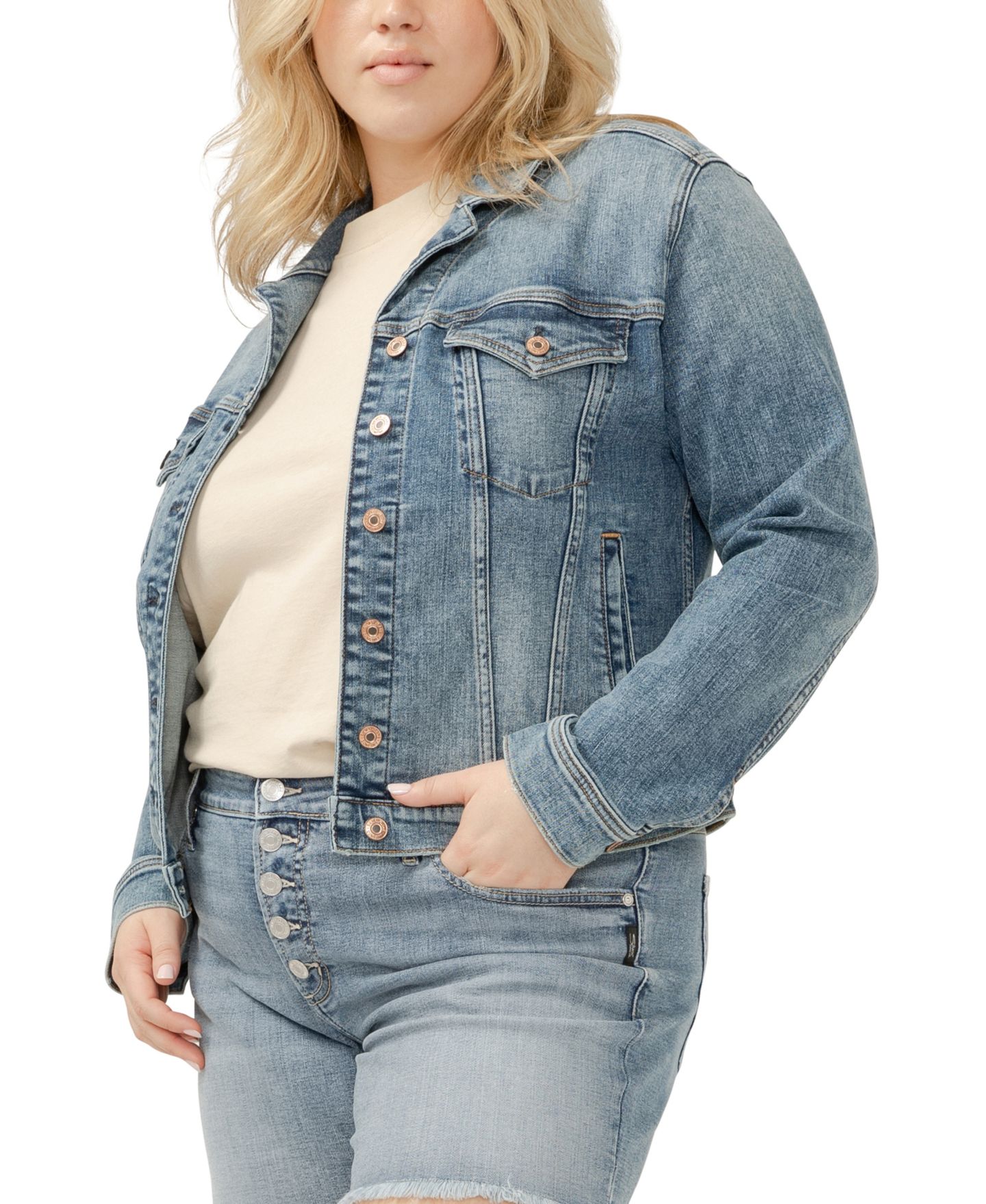 Женская куртка Silver Jeans Co. Plus Size Notched Crop Jean, цвет: Индиго — фото 10