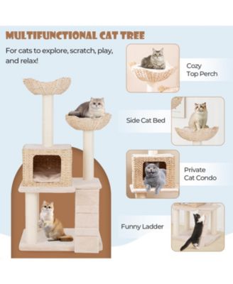 Cattail Cat Tower with Sisal Scratching Posts, Perch & Condo Cozy Multi-Level Playhouse for Cats