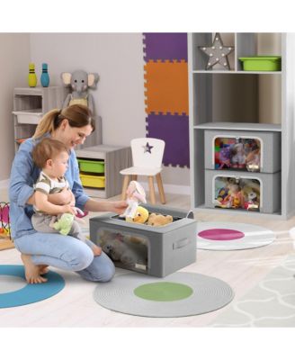 6 Pack Small Foldable Storage Box - Metal Frame, Oxford Fabric, Large Window & Handles - Organization for Bedroom, Linens & Clothes