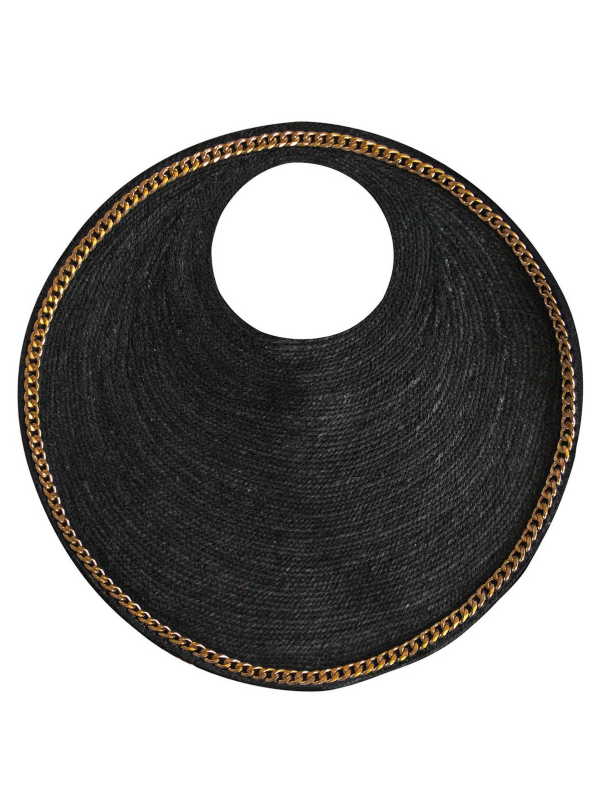 Solo Fig Large Black Jute Bag With Gold Chain - Black