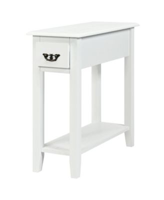 2 Tier End Bedside Sofa Side Table Narrow Nightstand w/Drawer &Shelf