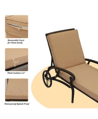 Outdoor Chaise Lounge with Cushions Patio Lounge Chairs with Wheels & Adjustable Backrest Aluminium Pool Sun Lounges Chairs for Outside, Beige