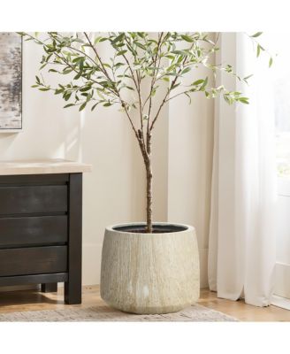 Indoor and Outdoor 2-Piece Marble Brown Ribbed Texture MgO Planter Set