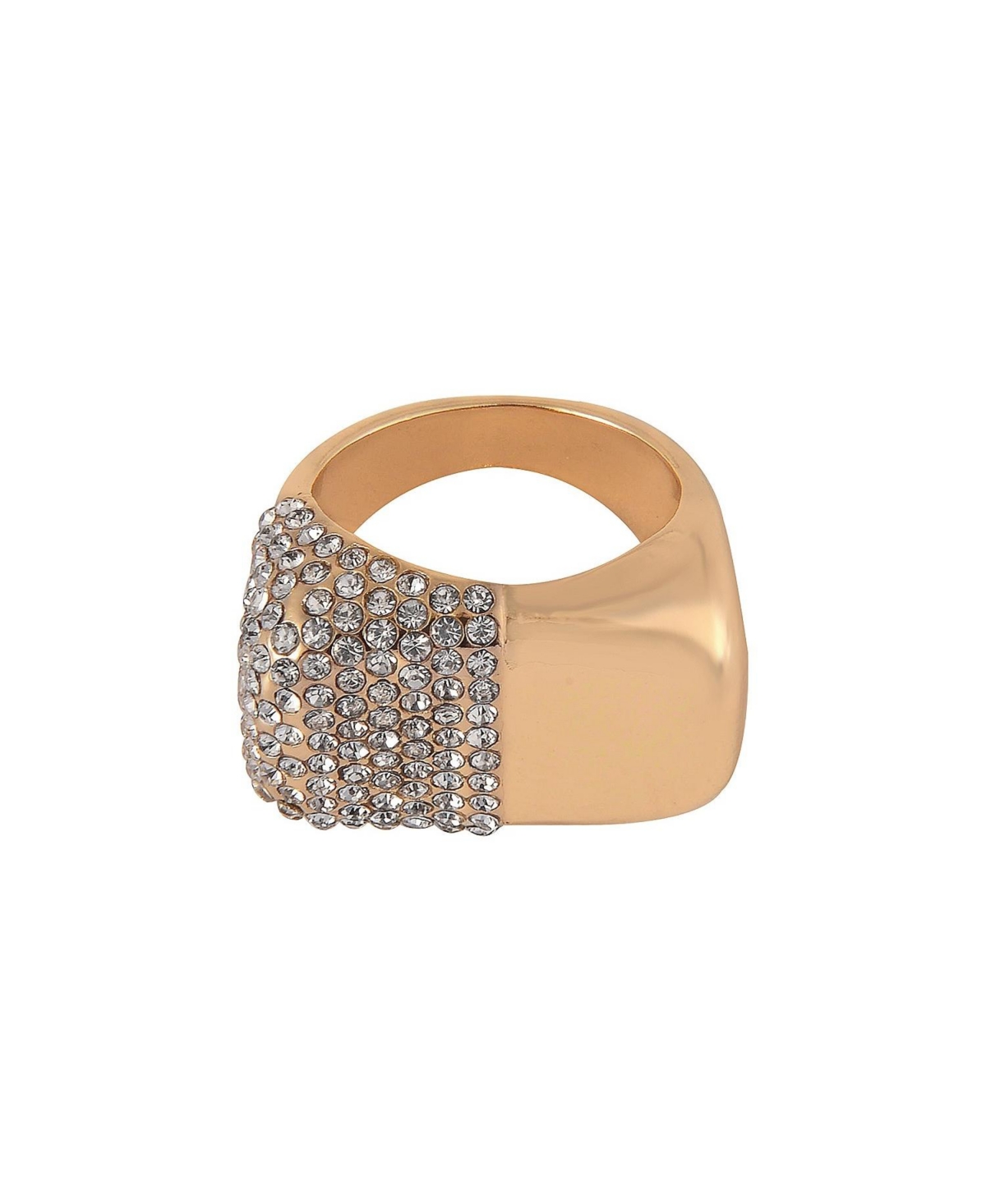 Gold Tone and Pave Crystal Stone Cocktail Ring - Gold