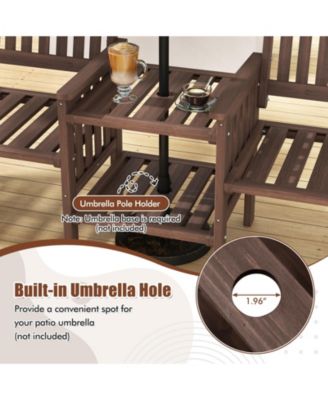 Outdoor Fir Wood Loveseat with 2-Tier Side Table and 1.96" Umbrella Hole