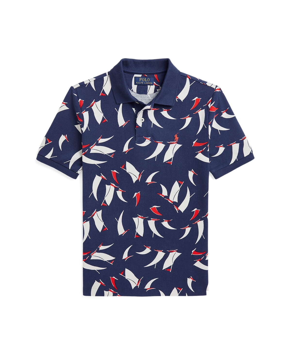 Polo Ralph Lauren Big Boys Sailboat-print Polo Shirt In Deco Sails Print Navy