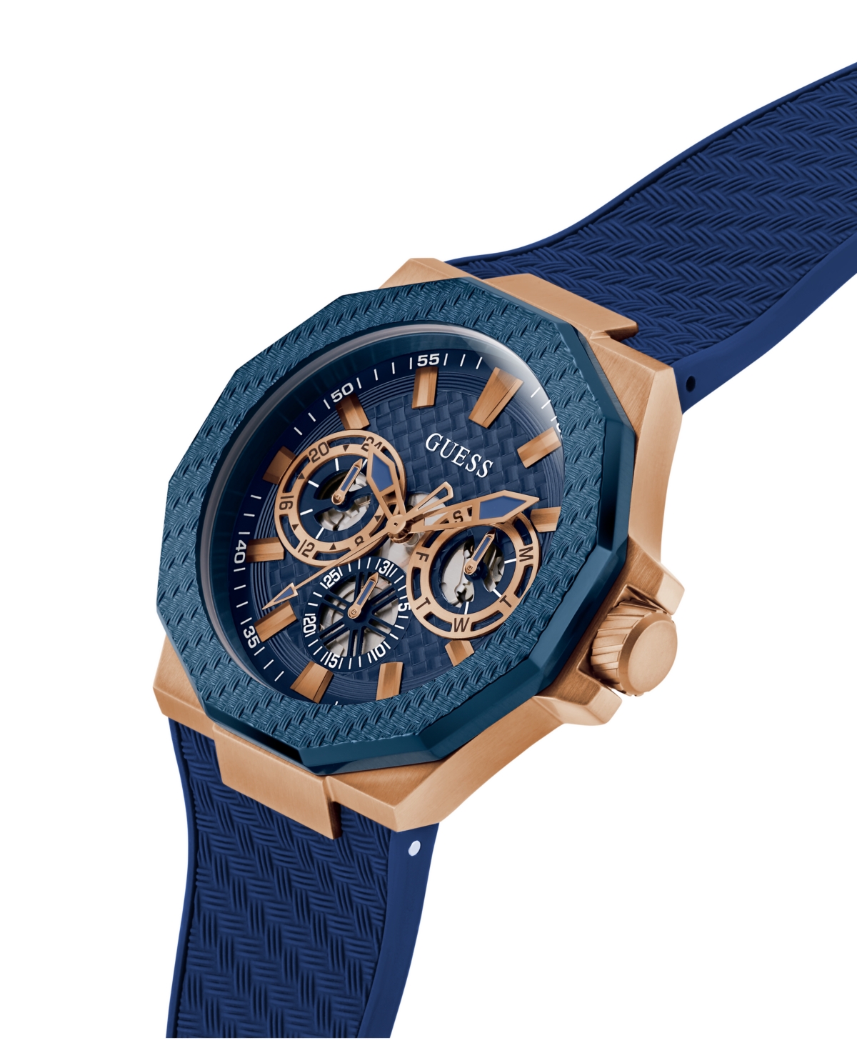 Guess Men's Multifunction Blue Silicone Watch, 45mm In Blue