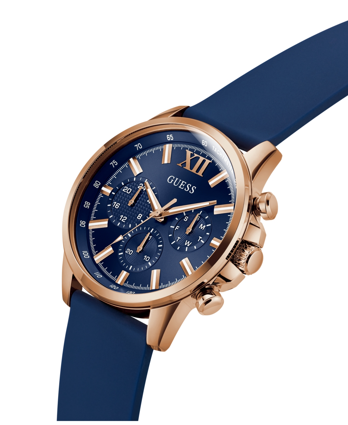 Guess Men's Multifunction Blue Silicone Watch, 44mm In Blue