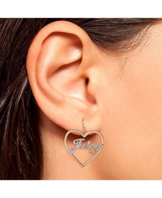 Crystal Heart Drop Script Logo Earrings