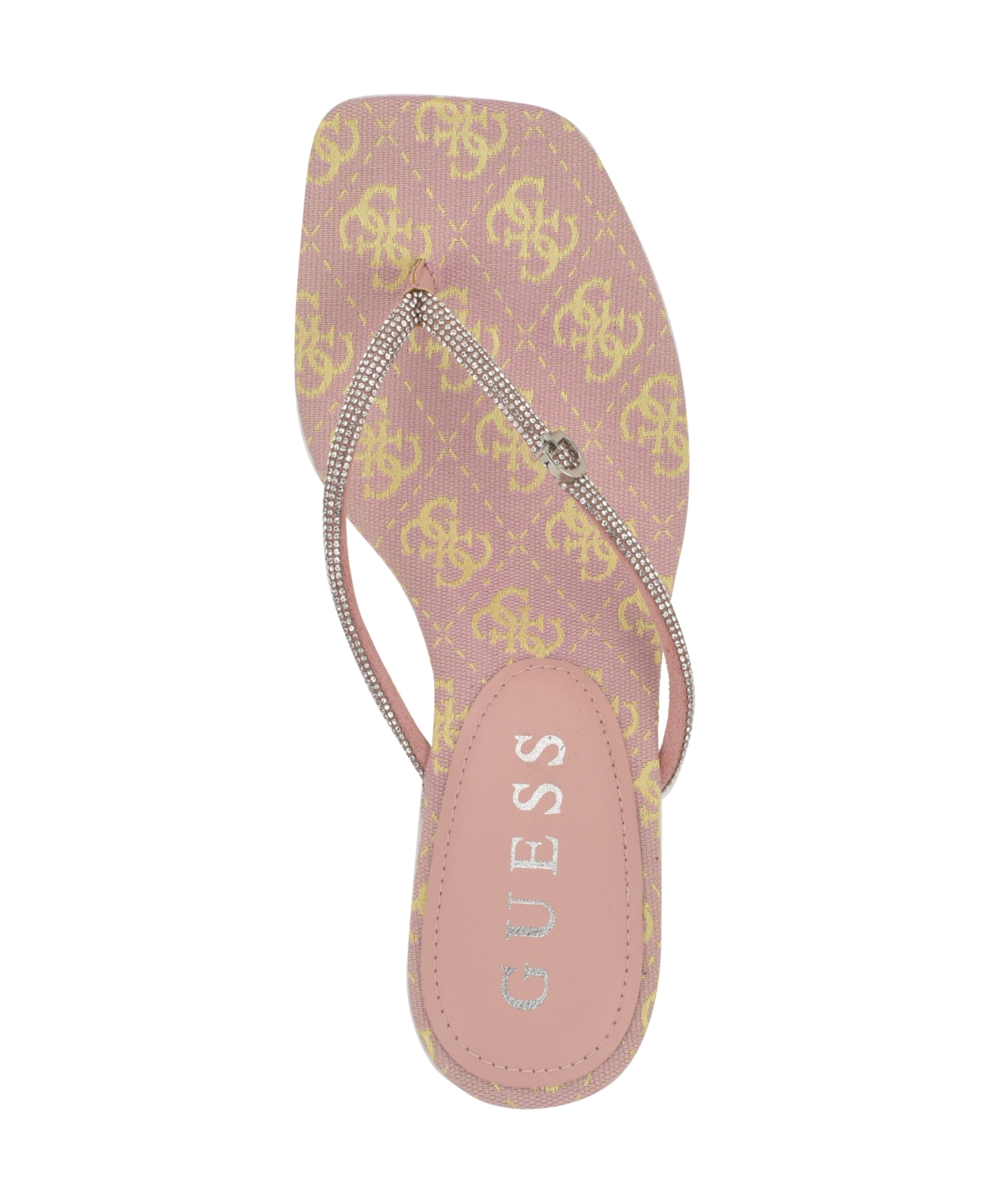 GUESS WOMEN'S MAYAN RHINESTONE THONG KITTEN HEEL SANDALS 
