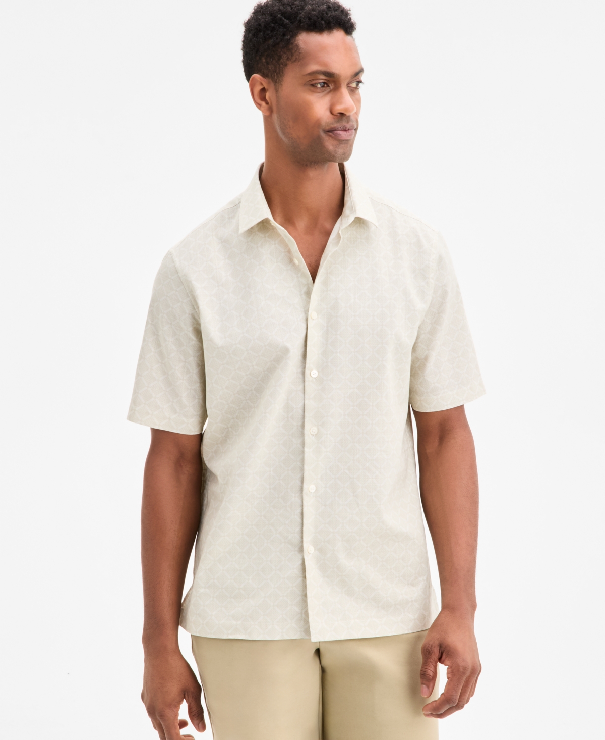 Alfani Men's Lipson Short Sleeve Geo Print Button-front Shirt, Exclusively At Macy's In White