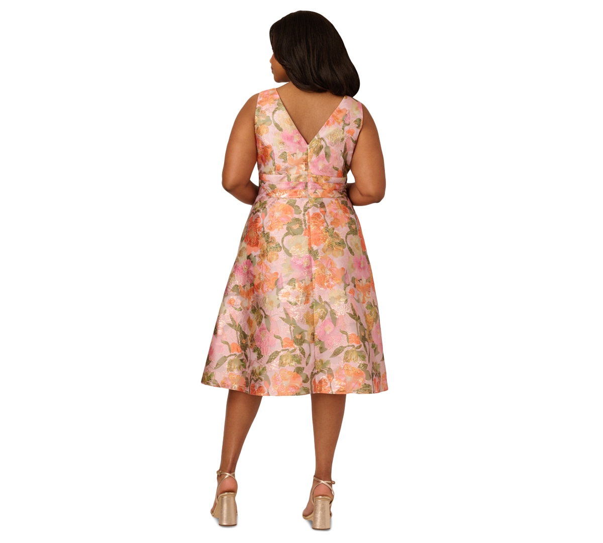 ADRIANNA PAPELL PLUS SIZE FLORAL JACQUARD MIDI DRESS 