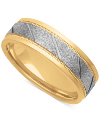 Men's Diagonal Texture Two-Tone Wedding Band in Sterling Silver & 18k Gold-Plate