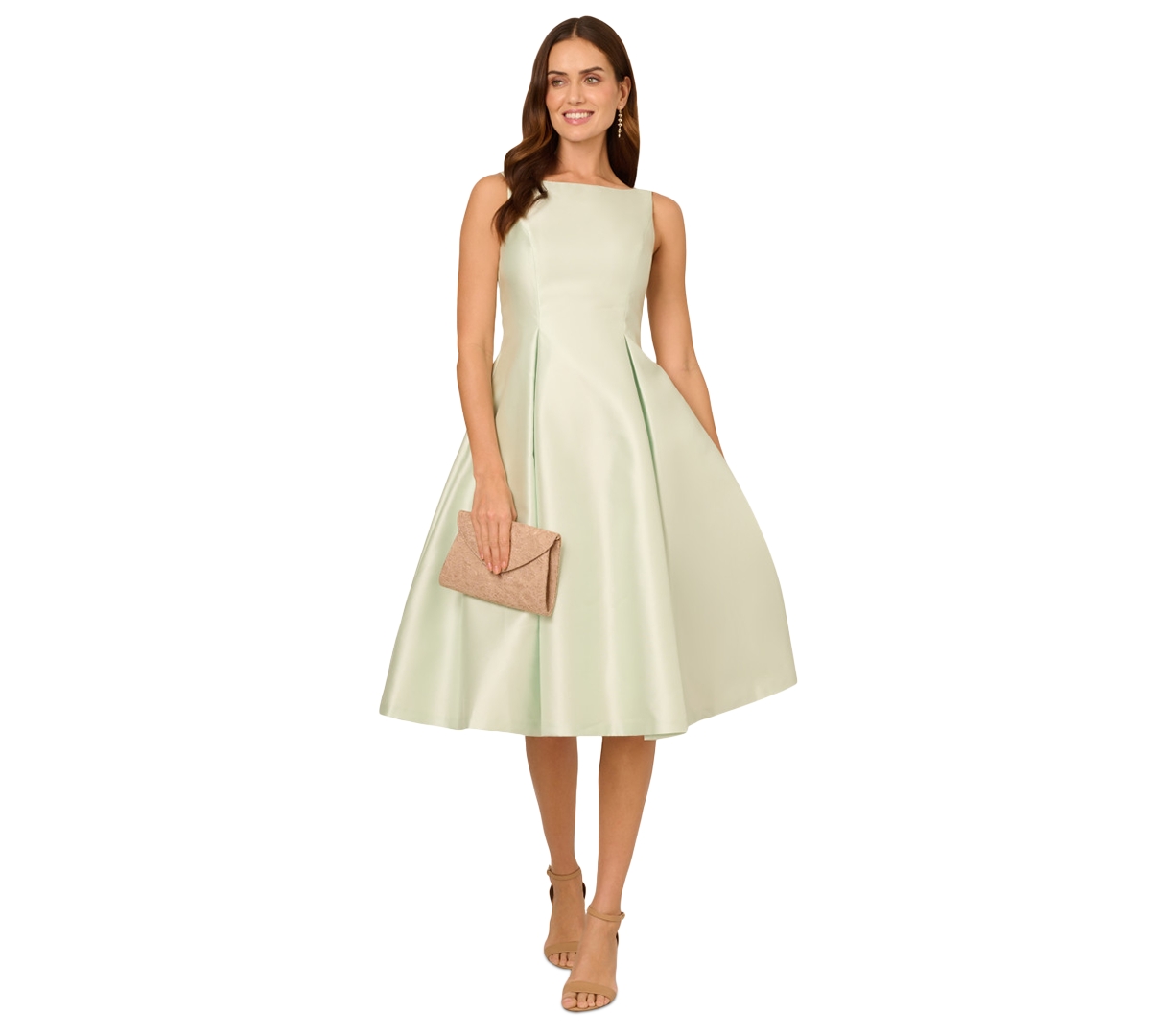 Shop Adrianna Papell Boat-neck A-line Dress In Aloe Mist