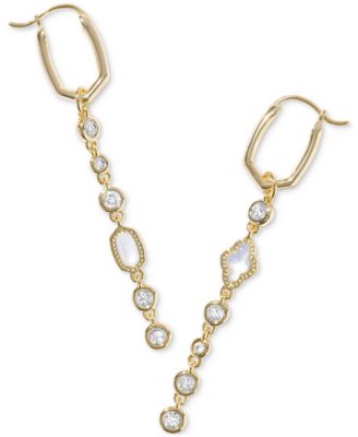 14k Gold-Plated Mixed Stone Mismatch Charm Huggie Hoop Earrings 