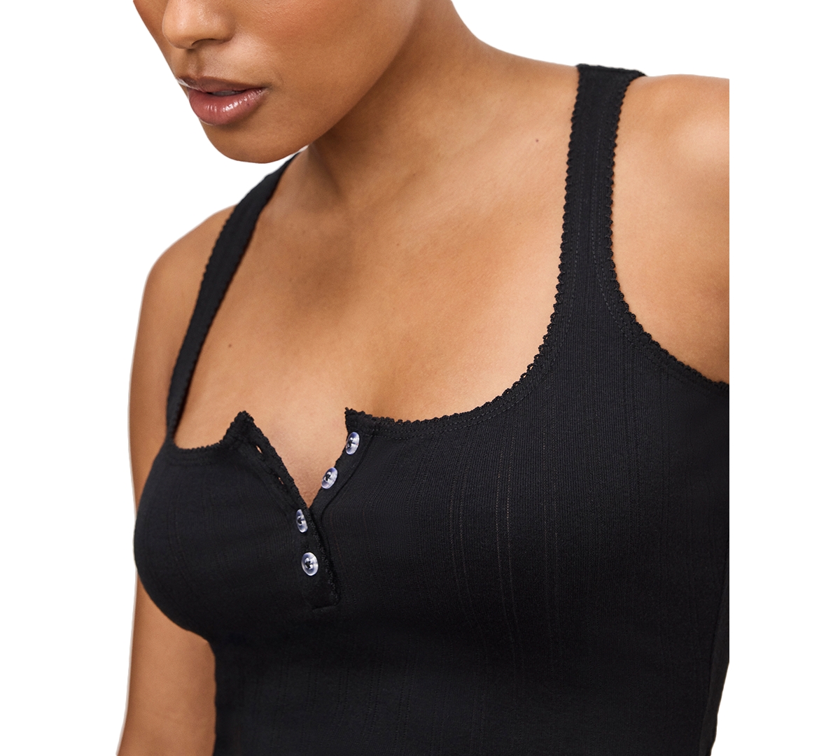 GOOD AMERICAN WOMEN'S POINTELLE SQUARE-NECK HENLEY TANK TOP 
