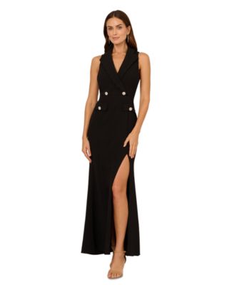 Women's Scalloped Tuxedo Crepe Gown