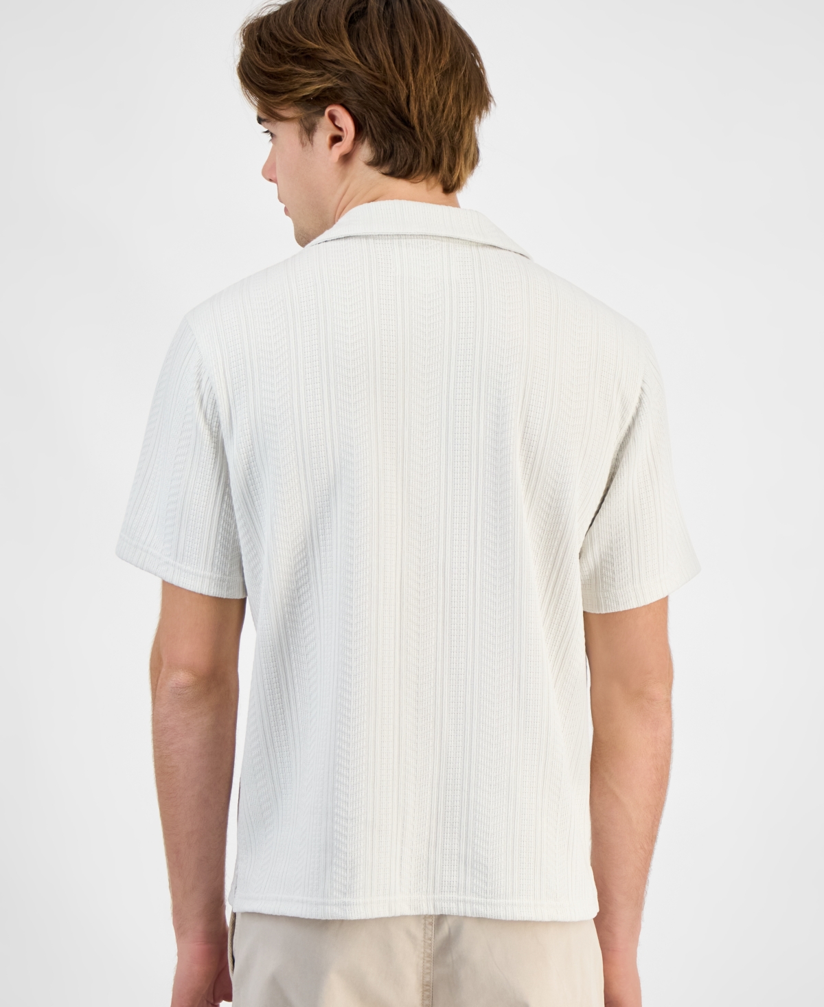 Sun + Stone Men's Textured Chevron Knit Short Sleeve Button-Front Camp Shirt, Created for Macy's