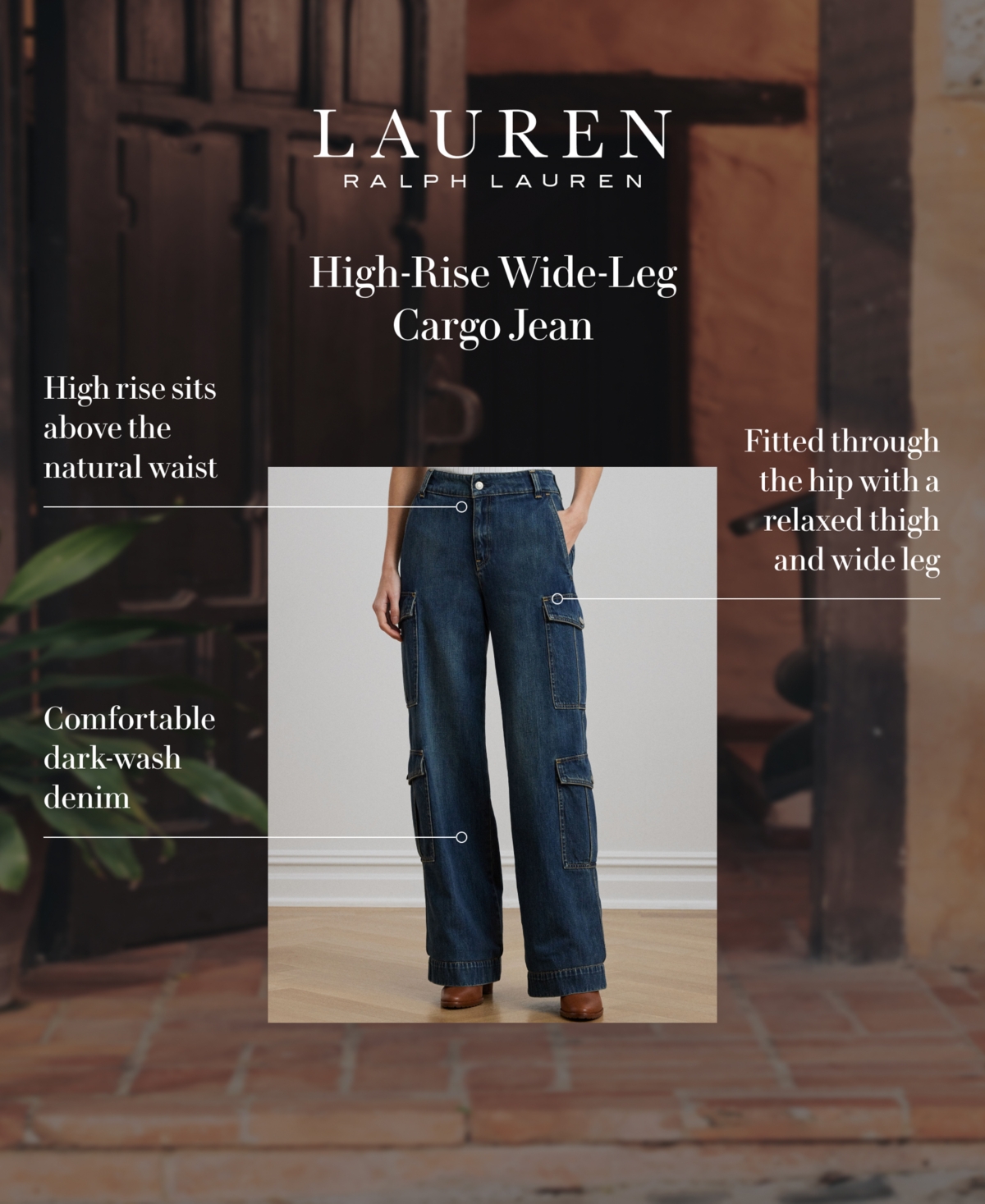 RALPH LAUREN WOMEN'S PLEATED COTTON TWILL WIDE-LEG CARGO PANTS, REGULAR & PETITE 