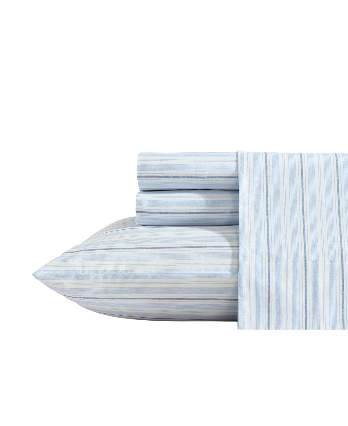 Nautica Cotton Percale 4-piece Sheet Set, Queen In Camp Stripe Blue