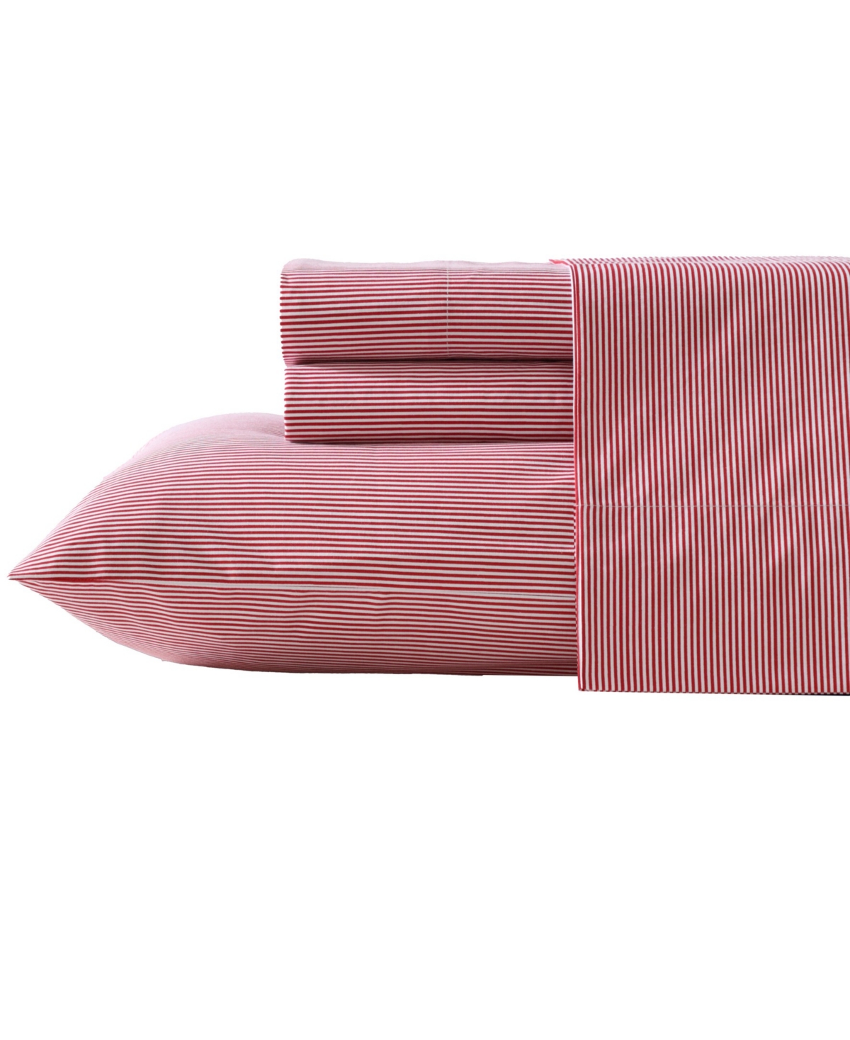 Nautica Cotton Percale 4-piece Sheet Set, Full In Penny Pinstripe Red