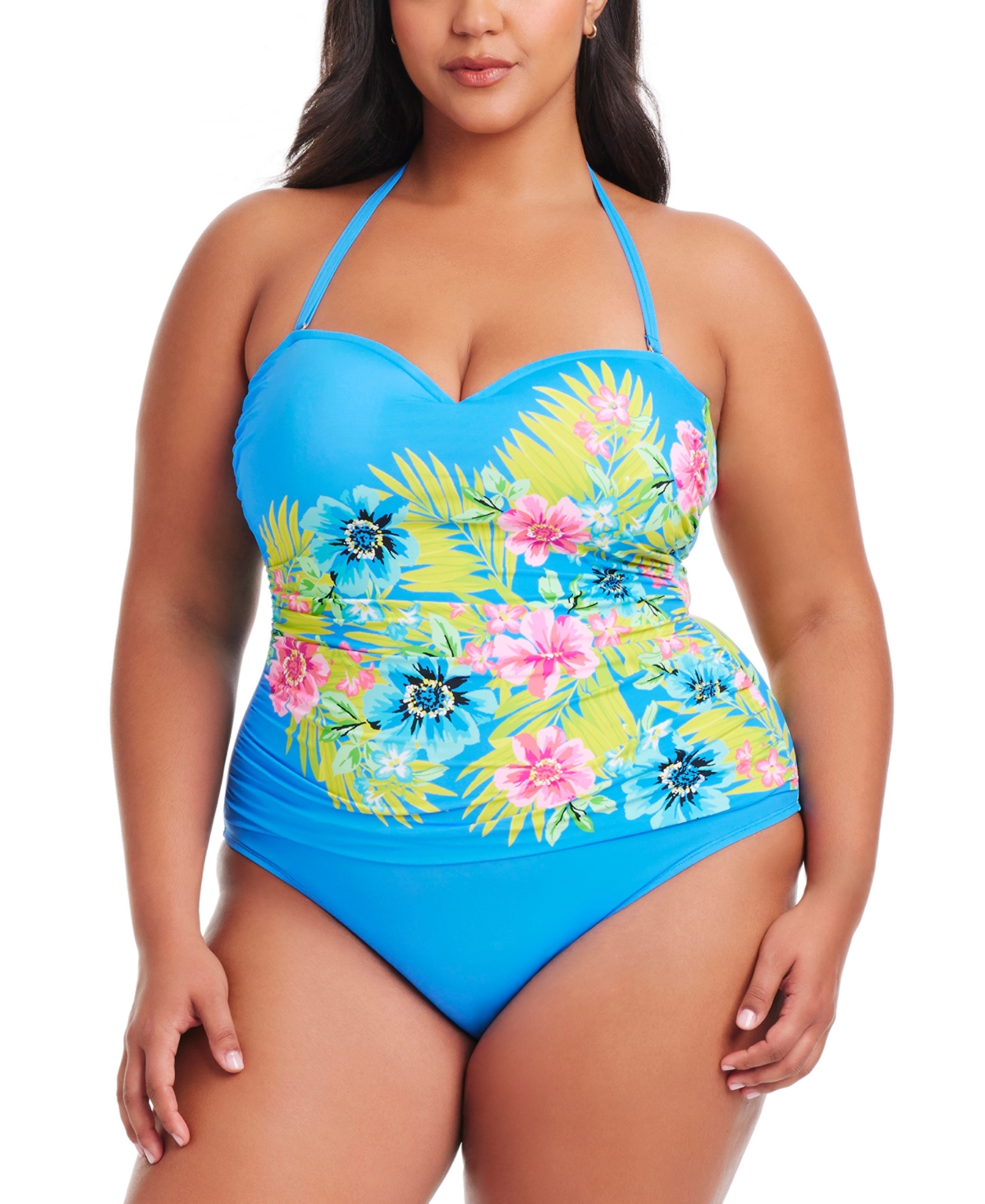 Bleu by Rod Beattie Plus Size Lets Get Away Shirred Swimsuit - Multi