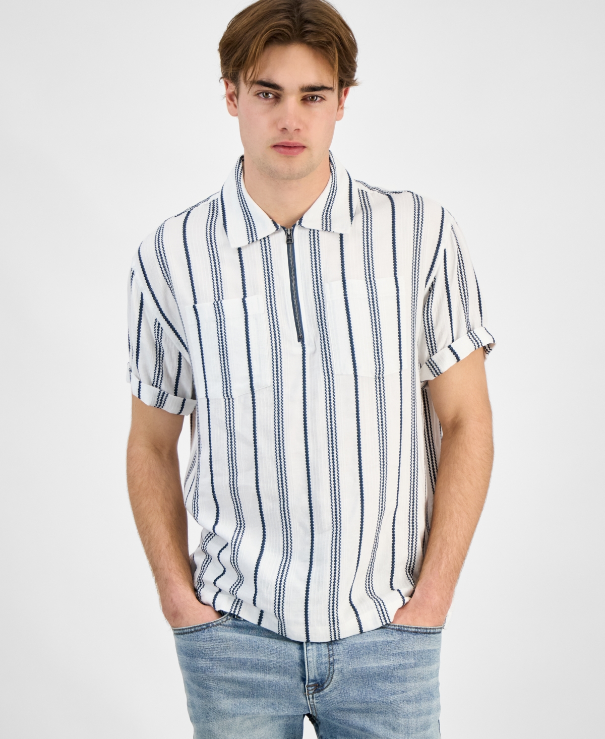 Sun + Stone Men's Felix Stripe Shirt, Exclusively At Macy's In Bright White