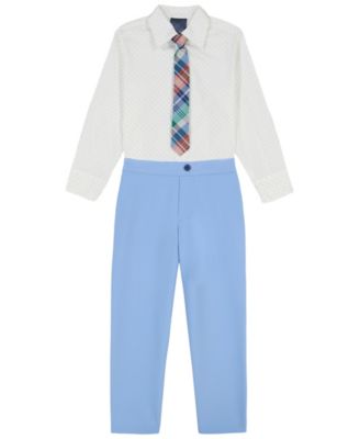 Toddler and Little Boys 3-Piece Stretch Diamond Geo Shirt and Pant Set with Tie