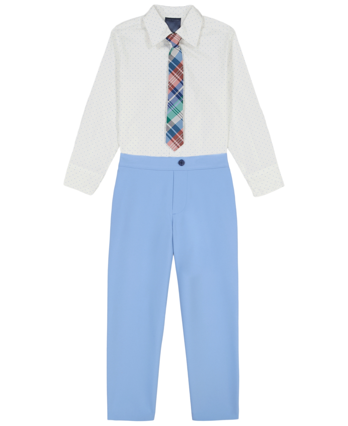 Tommy Hilfiger Toddler And Little Boys 3-piece Stretch Diamond Geo Shirt And Pant Set With Tie In White