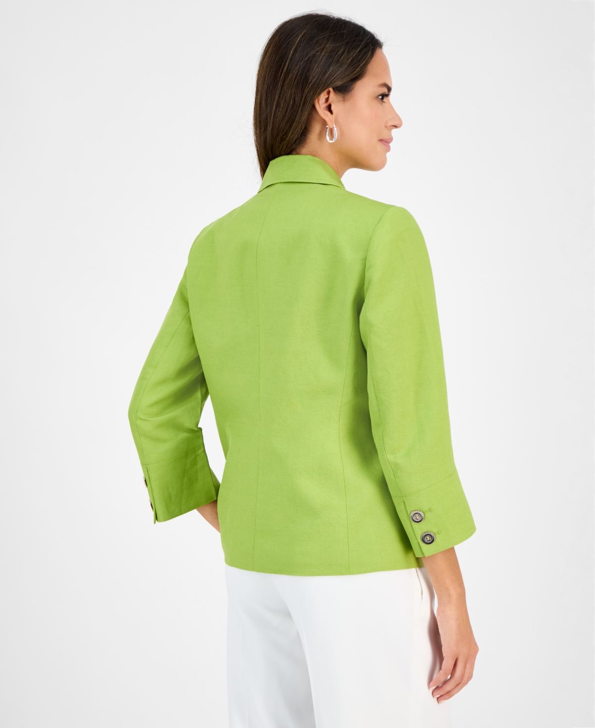 KASPER WOMEN'S LINEN BLEND NOTCHED-COLLAR 3/4-SLEEVE JACKET, REGULAR & PETITE 